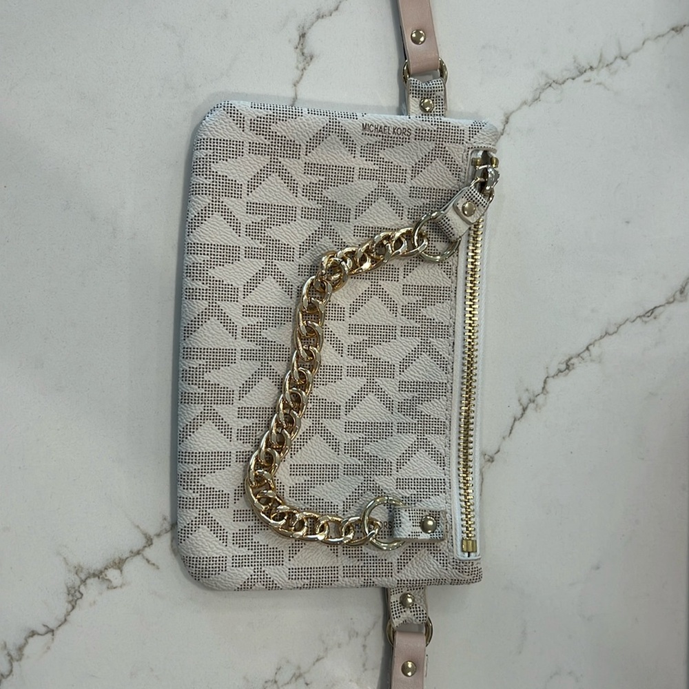 Michael Michael Kors Signature Logo Chain Belt Bag - Vanilla size small